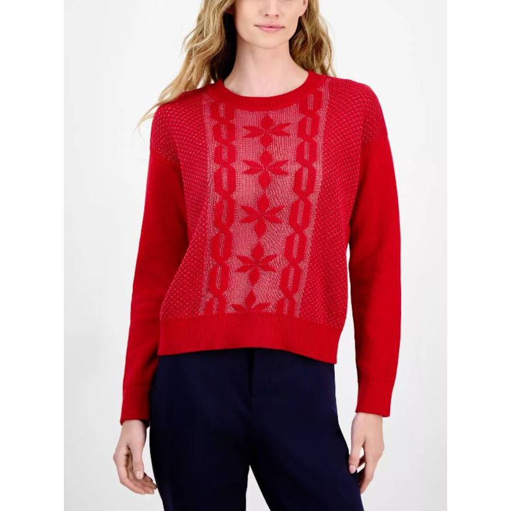 NAUTICA Sparkly Red Sz Large Casual or Dress Stretchy Crew Neck Sweater NEW NWT